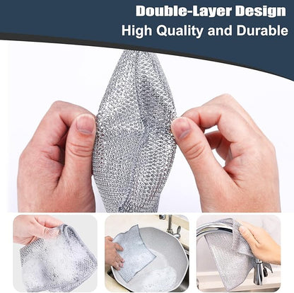 Navona 18 Pcs New Upgrade Steel Wire Dishcloth, Double-Layer Multipurpose Dishwashing Rag, Powerful Cleaning Non-Scratch Dishcloth Rag for Cookware, Sinks, Dishes, Stove Tops