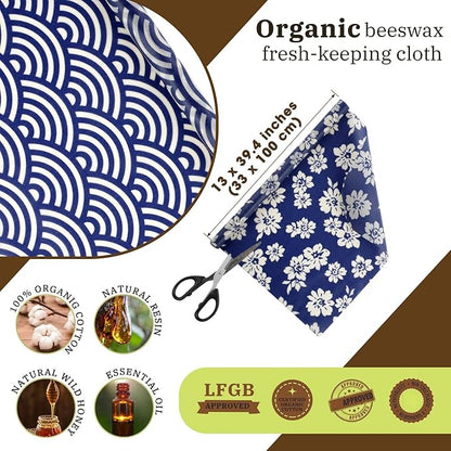 3 Rolls Reusable Beeswax Wraps for Food 13 x 40 Inches Bees Wax Wraps Reusable Food Storage Wrap Beeswax Paper Roll for Bread Sandwich Cheese Fruit Snacks(Vivid)