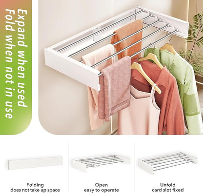 ZdwCyl Wall Mounted Drying Rack,32 inches,Foldbale, Clothes Drying Rack,Laundry Drying Rack Wall Mount,Drying Rack Clothing Space Saver,Retractable,Collapsible,Folding Laundry Rack,White