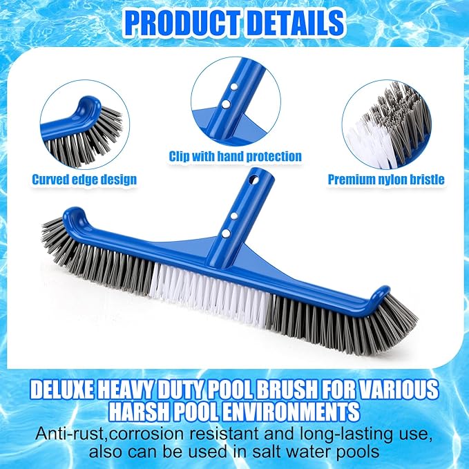 3 Pcs Pool Cleaning Kit Swimming Pool Vacuum Head Hoses 1-1/2" x 30ft with Swivel Wheel Vacuum Head and 14 '' Brush for Inground & Above Ground Pools Spas Ponds Cleaning Manual(with Bristles)