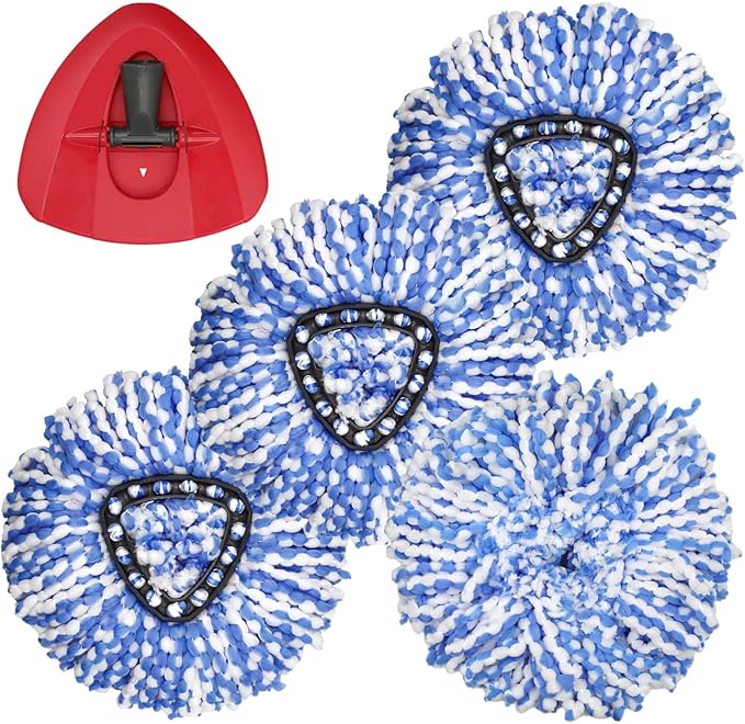 Spin Mop Replacement Head - 4 Pack RinseClean Mop Refills with Base Compatible with O-Cedar Triangle Spin Mop, Microfiber Mop Replace Head Easy Cleaning Floor Head Mop (for 2 Tank System ONLY)