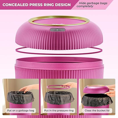 Pukomc Smart Sensor Wastebasket, Convenient and Hygienic Easy to Use, Technology Sensor Waterproof Wastebasket Plastic Trash can for Kitchen, Bathroom, Bedroom, Living Room, Office and Outdoor Pink