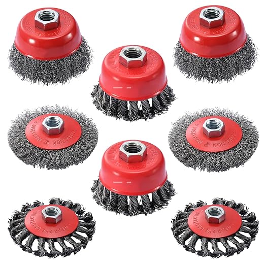 8 Pack Wire Wheel for Angle Grinder, 4-1/2" Heavy Duty Carbon Steel Knotted Wire Brush, 5/8"-11 Arbor, Rapid Rust Removal & Polishing, Angle Grinder Wheel Brush Combo Set