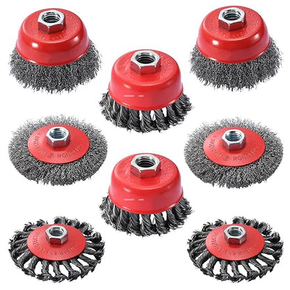 8 Pack Wire Wheel for Angle Grinder, 4-1/2" Heavy Duty Carbon Steel Knotted Wire Brush, 5/8"-11 Arbor, Rapid Rust Removal & Polishing, Angle Grinder Wheel Brush Combo Set
