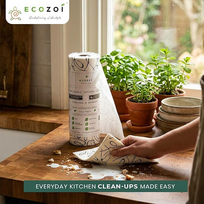 Ecozoi Bamboo Rayon Reusable Towels - 4 Pack | Equivalent to 80 Regular Rolls | 70% Rayon from Bamboo and 30% Cotton Kitchen Paper Rolls | 50 Times More Usage than Regular Paper Rolls