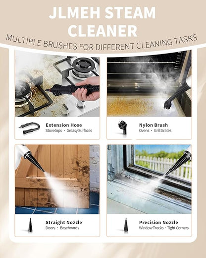 Pressurized Handheld Steam Cleaner for home with 12pcs Accessories & Safety Lock – Multi-Surface Natural Deep Steamer for Cleaning Car, Furniture, Floor, Upholstery, Tile, Grout, Windows(dark gray)