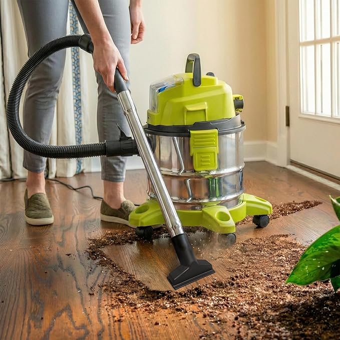 Sun Joe Cordless Vacuum Cleaner, Stainless Steel Wet or Dry Kit with Battery, Charger, Brush, Nozzle & Tubes, 24V, 5.3 Gallon - Vacuuming Machine for Home, Garage and Outdoor Cleaning, 24V-WDV6000