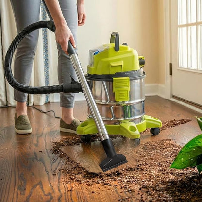Sun Joe Cordless Vacuum Cleaner, Stainless Steel Wet or Dry Kit with Battery, Charger, Brush, Nozzle & Tubes, 24V, 5.3 Gallon - Vacuuming Machine for Home, Garage and Outdoor Cleaning, 24V-WDV6000