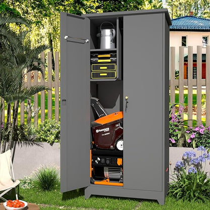 Outdoor Storage Cabinet,Garden Storage Cabinet with Sloping Roof and Waterproof Coating,Metal Storage Cabinets with Lockable Doors for Backyard,Lawn,Dark Gray