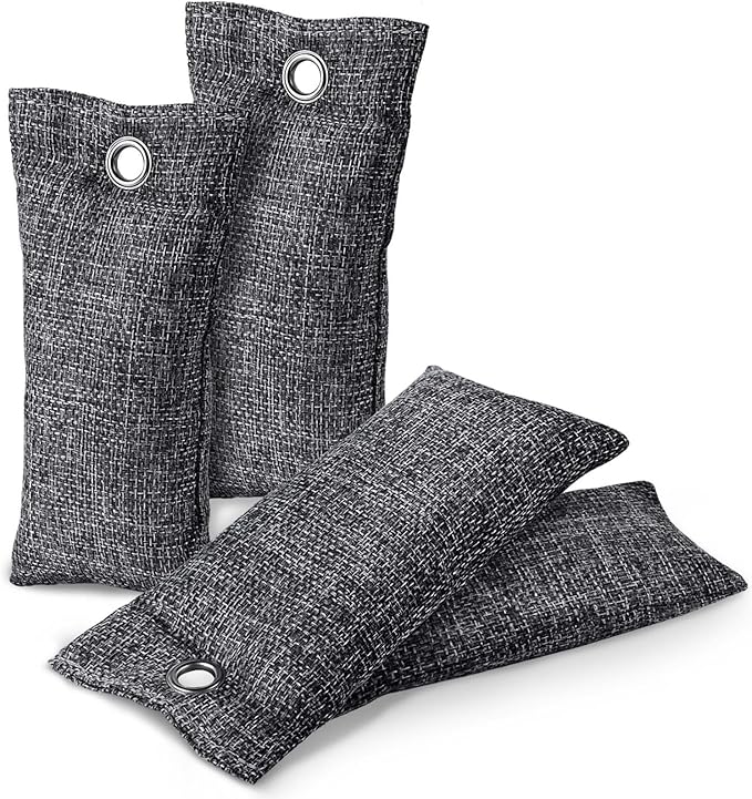 4 Pack Activated Charcoal Odor Absorber, Bamboo Charcoal Air Purifying Bags Odor Eliminator Air Freshener Deodorizer for Shoe, Closet, Car, Basement