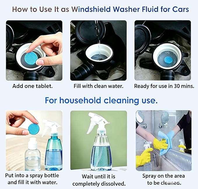 Couleurs Car Windshield Washer Tablets, Washer Fluid Tablets Glass Cleaner Concentrate Windshield Wiper Fluid Car Windshield Cleaner Automotive Glass Cleaner, 200 Pieces, 250 Pieces