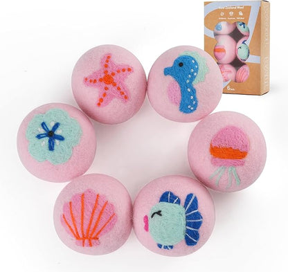 Wool Dryer Balls XL Size 6 Pack - Fun Dryer Balls with Ocean Pattern Cute Dryer Balls Laundry Reusable Anti Static Handmade New Zealand Wool Balls (Cute Ocean Pattern)