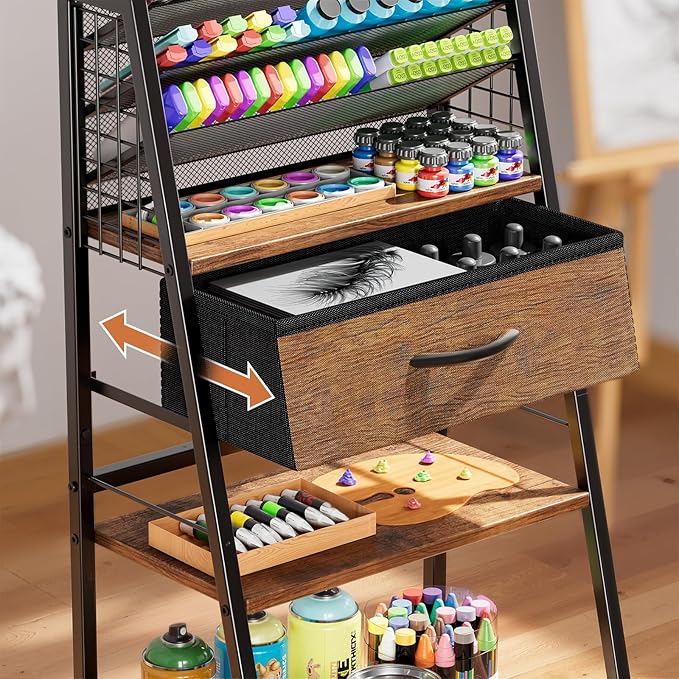 Housolution 3 Tier Rolling Cart with Drawer, Utility Cart with Lockable Wheels, Multi-Functional Arts and Crafts Organizer Storage for Brushes & Paints & Artifacts, Ideal for Home Office Studio