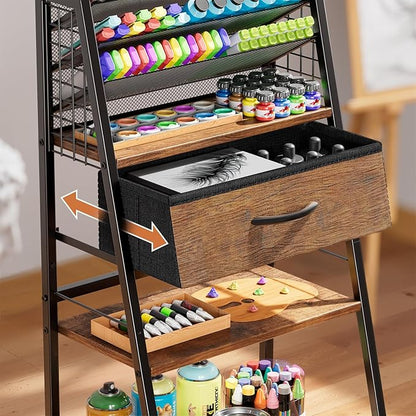 Housolution 3 Tier Rolling Cart with Drawer, Utility Cart with Lockable Wheels, Multi-Functional Arts and Crafts Organizer Storage for Brushes & Paints & Artifacts, Ideal for Home Office Studio