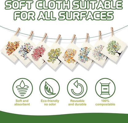 Vesici 8 Pcs Kitchen Dishcloths, Mixed Trees Owls Washable Reusable Sponge Cloths, Absorbent Dish Cloth, Washable Cleaning Wipes for Kitchen Dishes Bar Countertops