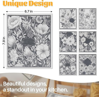 JOYMOOP 12 Pack Decorate Cleaning Cloth (Black White of Decorative Series), Reusable Absorbent Dish Towels, Non-Scratch Washable Rags for Cookware, Kitchen and Household Cleaning - 6.7×7.9 inch