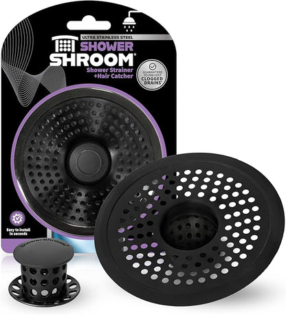 ShowerShroom Ultra Matte Black Hair Catcher, Stainless Steel Drain Protector, Fits All Shower Drains
