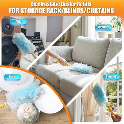 80 Count Duster Refills Compatible with Swiffer Duster, 180° Disposable Multi-Surface Microfiber Cleaning Dusters, Unscented