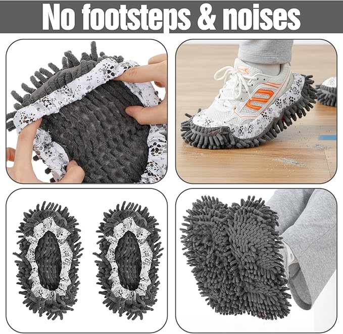 10 Pcs Mop Slippers Socks Floor Cleaning, 5 Pairs Microfiber Shoe Covers Dust Soft Washable Reusable Foot Socks for Woman Man House Kitchen (Grey)