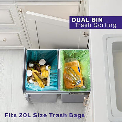 Life Finds 40L Under Counter Pull-Out Dual Trash Can System, Double Recycling Trash Can with Lid for Cabinet, Sliding Kitchen Waste Bin, Gray, LF-POTC2