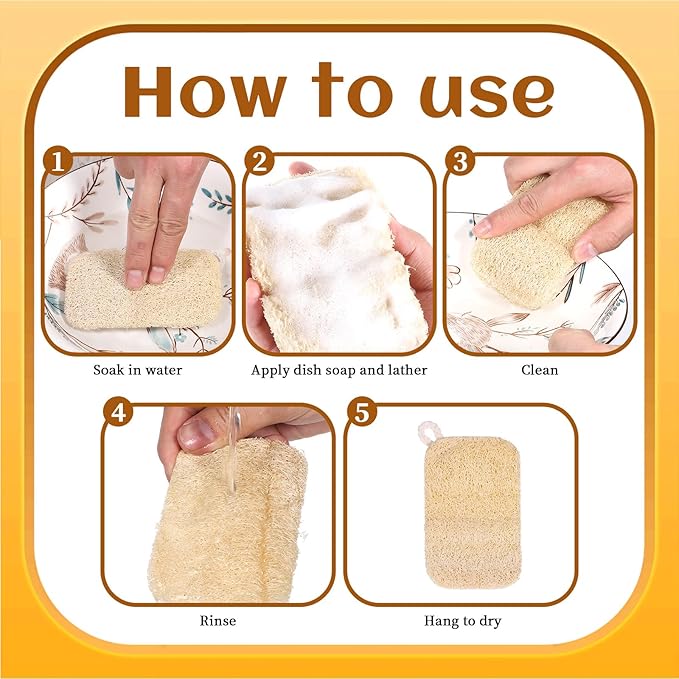6 PCS Loofah Dish Sponge, Compostable Natural Sponges for Dishes, Natural Loofah Sponge for Kitchen