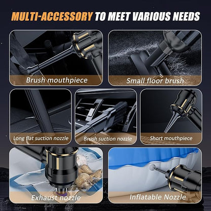 Handheld Car Vacuum Cordless, Mini Vacuum Cleaner Rechargeable, 16000Pa Hand Held Vacuum Cleaner Portable, Small Vacuum with Multi-Nozzles, Dust Duster for Car Home Office Pet (Black Gold)