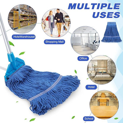 Nuogo 6 Pcs Commercial Mop Head Replacement Floor Cleaning Wet Mop Head Refills Heavy Duty Commercial General Cleaning(Blue)