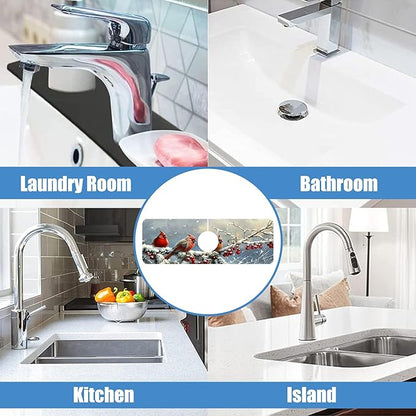 Chrismas Sink Splash Guard Faucet Mat Welcome Winter Absorbent Fast Drying Mat Sink Gadgets Splash Guard Behind Faucet Drip Catcher for Kitchen Bathroom 15.5"X5.5"