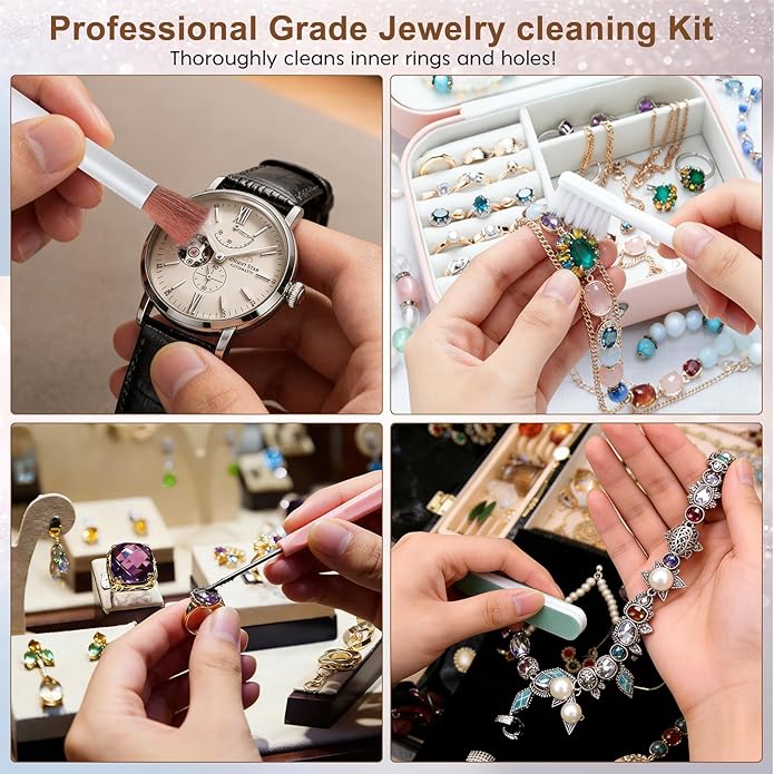 Zebrabox Jewelry Cleaning Kit, 24 Pcs Jewelry Cleaning Brush & Watch Cleaning Brush Set, Jewelry Polishing Kit for All Jewelry Ring Gold Diamond Silver,Decontamination and Care Tools