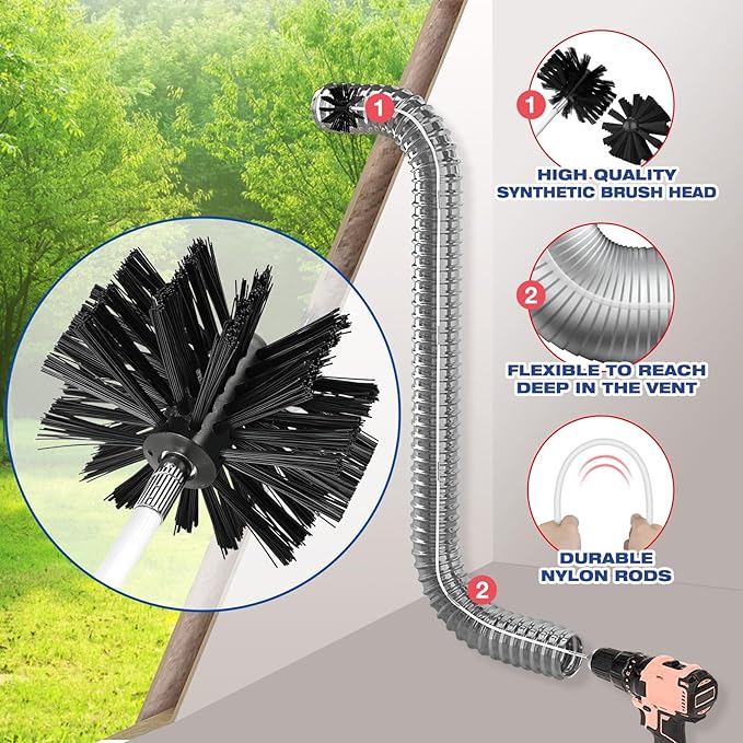 PetOde 41-Feet Dryer Vent Cleaner Kit, Lint Remover，Upgraded Flexible Quick-Snap Brush with Drill Attachment,Extends Up to 41 FEET for Easy Cleaning，Cleaning Tools Use with/Without a Power Drill（New）