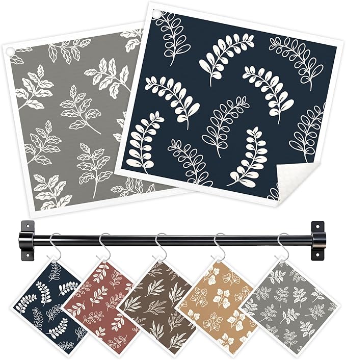 Swedish Dishcloths for Kitchen, 5 Pack Leaf Reusable Paper Towels with 3 Hooks, Washable Dish Cloth Set, Absorbent Cleaning Cloths for Home Washing Dishes Housewarming Gifts for Friend