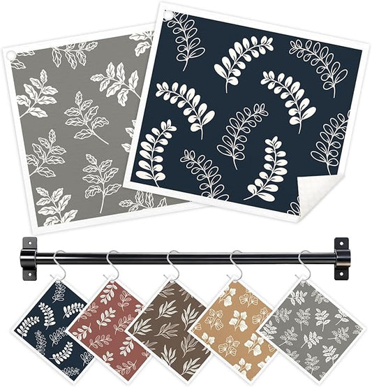 Swedish Dishcloths for Kitchen, 5 Pack Leaf Reusable Paper Towels with 3 Hooks, Washable Dish Cloth Set, Absorbent Cleaning Cloths for Home Washing Dishes Housewarming Gifts for Friend