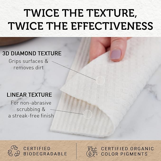Nordhus Design Swedish Dishcloths for Kitchen – 10 Pack Reusable Sponge Cloths, Eco Friendly Cellulose Cotton Cleaning Cloth, Super Absorbent Biodegradable Paper Towel Alternative for Kitchen, Dishes