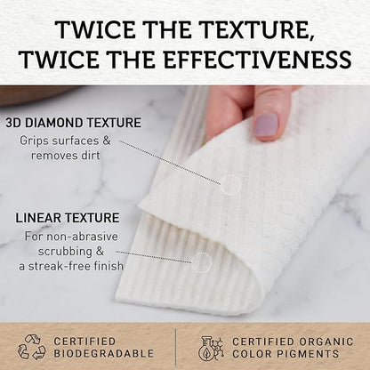 Nordhus Design Swedish Dishcloths for Kitchen – 10 Pack Reusable Sponge Cloths, Eco Friendly Cellulose Cotton Cleaning Cloth, Super Absorbent Biodegradable Paper Towel Alternative for Kitchen, Dishes