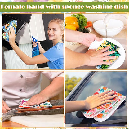 Redbaker 18 Pcs Flower Reusable Paper Towels Rolls Washable Paperless Paper Towels Bulk Cloth Cotton Napkin with Cardboard Reusable Napkins for Kitchen Dishes Bathroom Home Table