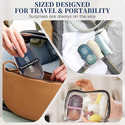 Shampoo Bar Holder and Soap Case | Leakproof Travel Container with Lid & Drain Tray | Includes Silicone Strap and Mesh Soap Bag | for Bathroom, Shower, Camping, Gym Travel (Blue, Large)