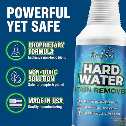 Evo Dyne Hard Water Stain Remover – Hard Water Spot Remover for Glass, Shower Doors, Tile & Bathroom Surfaces – Fiberglass Tub Cleaner & Fiberglass Shower Cleaner – 32oz