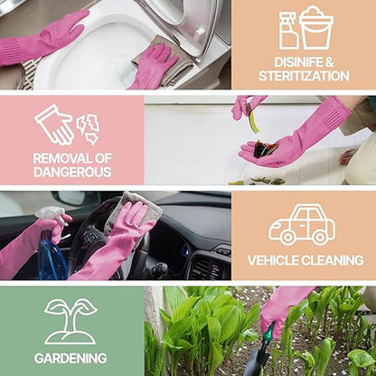 DABOGOSA Reusable Waterproof Household Dishwashing Cleaning Rubber Gloves, Non-Slip Kitchen Glove (Pink, Medium (Pack of 3))