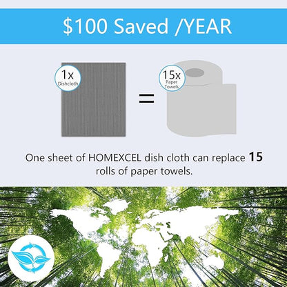 HOMEXCEL Swedish Dishcloths for Kitchen 10 Pack, Sponge Dish Cloth for Counters & Washing Dishes, Reusable and Absorbent Paper Towels, Grey