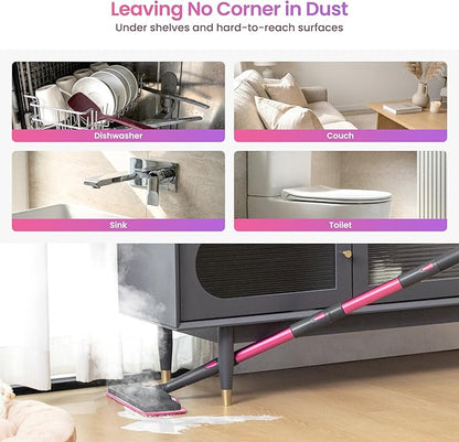 Schenley 19-in-1 Steam Mop Dual-Rod Design with Detachable Handheld Steamer for Walls, Grouts, Hard Floors, Tiles, includes Multi-purpose Accessories, Washable Microfiber Pads and Disposable Pads