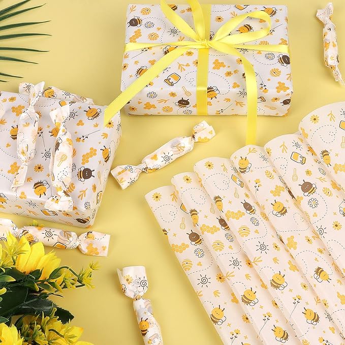 LOAVER 150 Pcs Wax Paper Sheets for Food, Bee Day Waterproof Oilproof Wrapping Tissue with Bee Pattern for Kicthen Deli Baking Sandwich Cookies Picnic Basket Liners (9.84 x 9.84 Inch)
