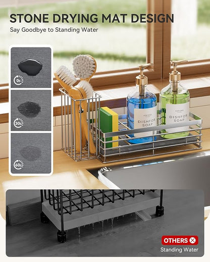 Yofidra Sink Caddy With Stone Drying Tray, Silver, M