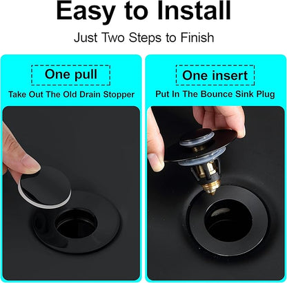 Universal 1.25" Bathroom Sink Stopper - Wash Basin Bounce Drain Filter, Pop Up Drain Stopper, Bullet Core Push Type Sink Stopper, Sink Drain Plug with Anti-Clogging Strainer, Matte Black1