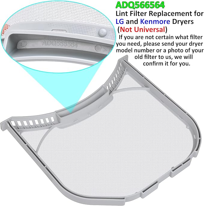 ADQ566564 Lint Filter Replacement for LG and Kenmore Dryers, New Version ADQ566564 Filter (Bottom with Notches), Ultra Durable Lint Screen Trap with Dryer Vent Lint Brush