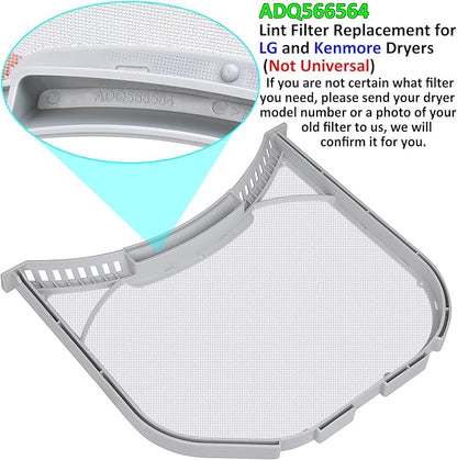 ADQ566564 Lint Filter Replacement for LG and Kenmore Dryers, New Version ADQ566564 Filter(Bottom with Notches), Ultra Durable Lint Screen Trap, Filter Size 11.9 * 10.9 inch (30.1 * 27.6 cm)