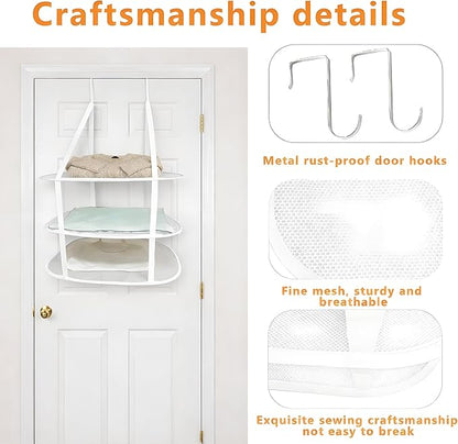 SAMJANE Hanging Sweater Drying Rack – Lay-Flat Warp-Knit Airflow Mesh for Delicates, 3 pcs 3-Tier Foldable Space-Saving Door-Hanging Design for Fast Drying & No Deformation in Small Spaces (White)