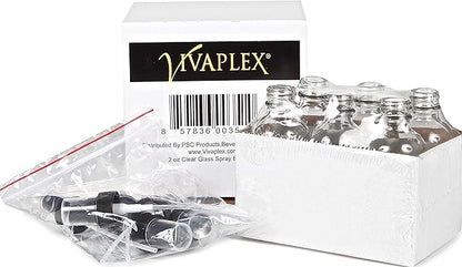 Vivaplex, 6, Clear, 2 oz Glass Bottles, with Black Fine Mist Sprayers