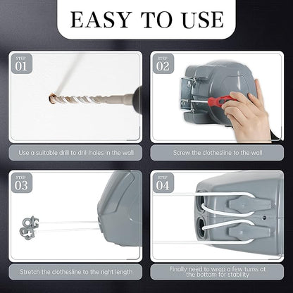 ZOES HOMEWARE Retractable Clothesline Heavy Duty Retracting Clothes Line Outdoor and Indoor with Durable ABS Shell and 2x49 Feet Extruded PVC Line,with Lock to Prevent Sagging