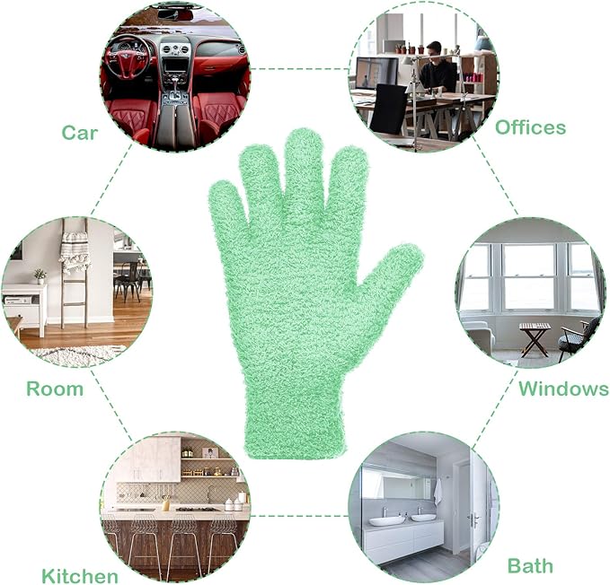Patelai 2 Pairs Microfiber Gloves for plants Dusting Cleaning Glove Mittens House Cars Blinds Dusting(Blue, Grass Green,X-Large)