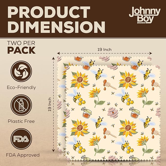 2 Pack - XL 19" x 19" - 5 Sq Ft - Beeswax Bread Wraps, Total 5 Sq Ft Coverage, Eco-Friendly Alternative to Plastic Wrap for Bread Storage, Bowls & Food Storage (Classic)